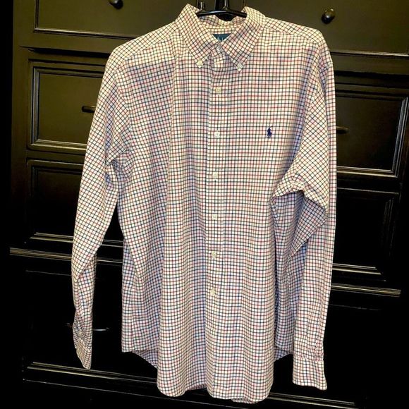 RALPH LAUREN Mens Long Sleeve Red Blue Window Pane Button Down Dress Shirt Sz XL - Picture 7 of 10